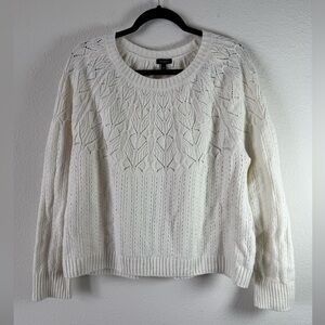 Talbots Ivory Cable Knit Crewneck Sweater XL Cotton Wool Blend Cozy Pullover